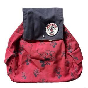 Disney X Junk Food Mickey Mouse Canvas Backpack‎ Bag 1928 Logo Patch Red